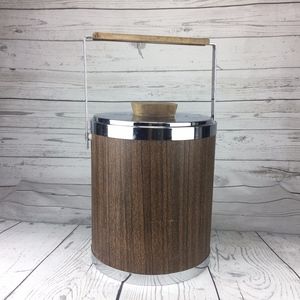 Vintage Kromex Ice Bucket Wood Metal MCM Retro